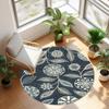 Bohemian Floral Round Rug Ethnic Style Botanical Pattern Carpet Soft Non-Slip Circle Floor Decor Mat for Living Room Bedroom