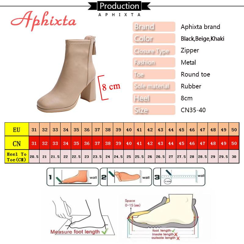 Fashion Aphixta Bazk Zipper Dec Women Ankle Boots 8cm High Heels Sexy Stretch Boots Elegant Sewing Short Plush Warm Winter Woman Shoes