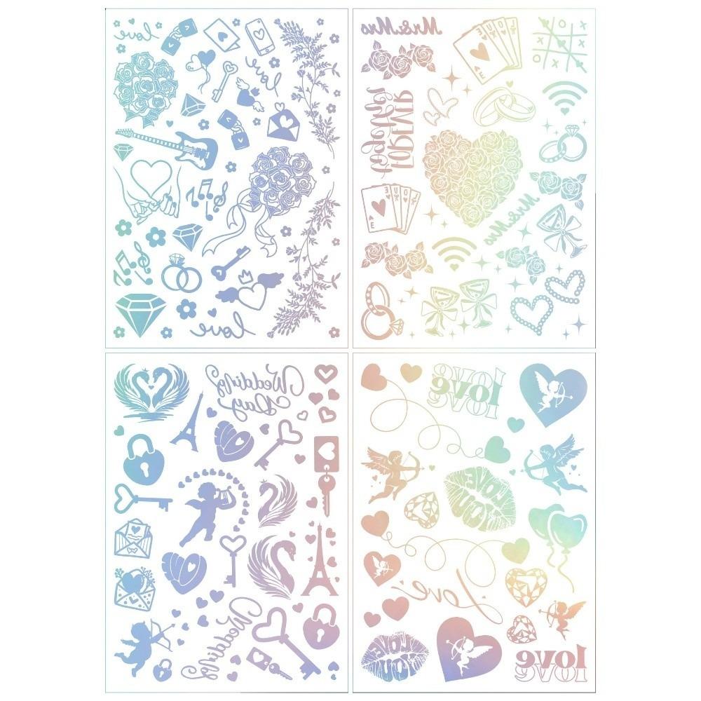 4pcs Waterproof Heart Tattoo Sticker Rhinestone Body Art Sticker Temporary Tattoos  Party