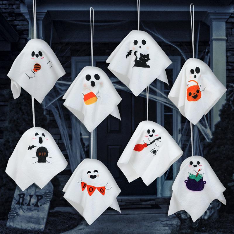 8Pcs Halloween Hanging Ghost Puppet Cute Polyester Ghost Ornament Halloween Party Home Indoor Outdoor Decoration Haunted House