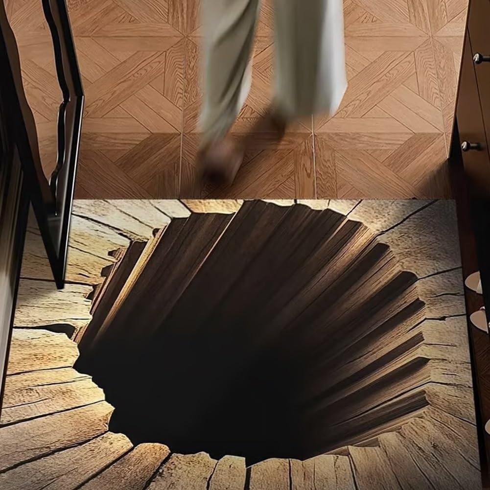 

2D Hole Optical Illusion Door Mat Soft Non-Slip Entryway Rug Realistic Well Pattern Home Decor Carpet Prank Funny Decor Mat 40x60cm