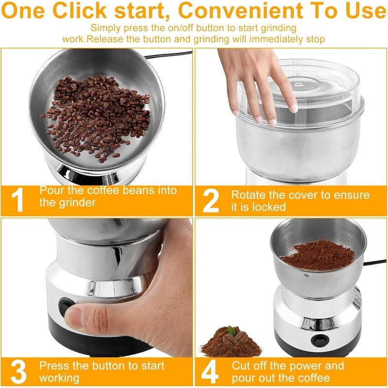 Elektrikli Kahve Öğütücü, 4 Paslanmaz Çelik Bıçaklı Mini Baharat Öğütücü, 300ml Hızlı Öğütme Kahve Değirmeni Öğütücü, Tek Tuşla Çalıştırma