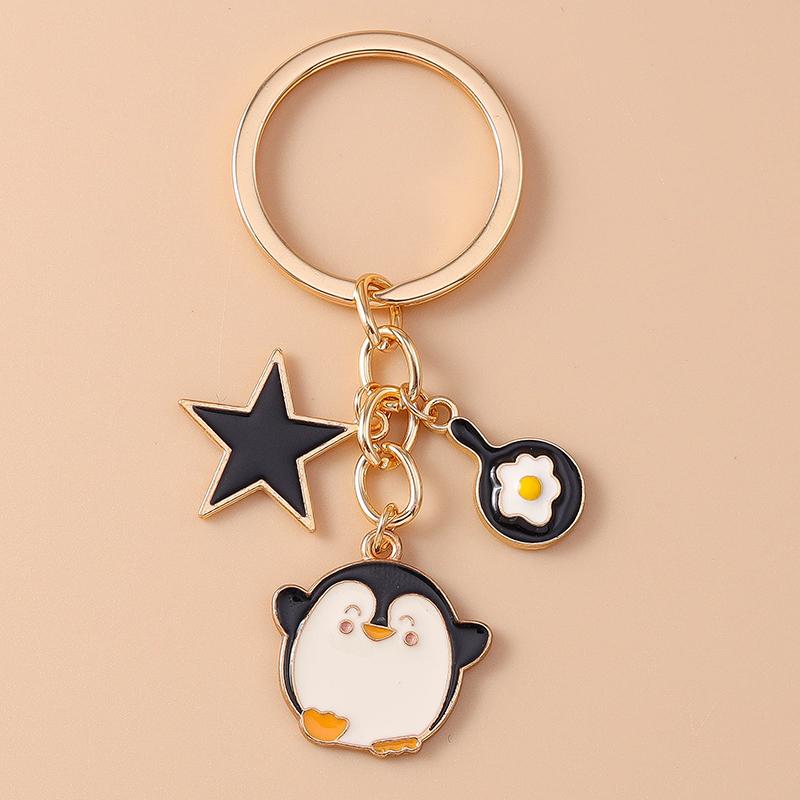 Cute Enamel Dog Penguin Duck Keychain Animal Rabbit Key Ring for Women Girls Handbag Pendants DIY Jewelry Accessories