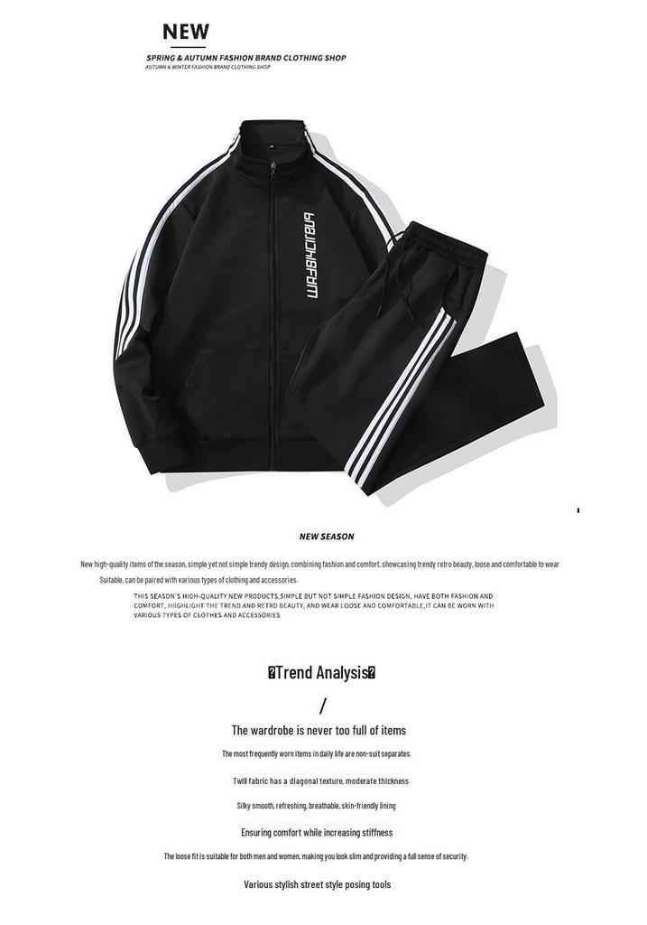 Men's Three-Stripe Hoodie & Jacket Sportswear Set for Spring/Autumn - Casual Running Outfit