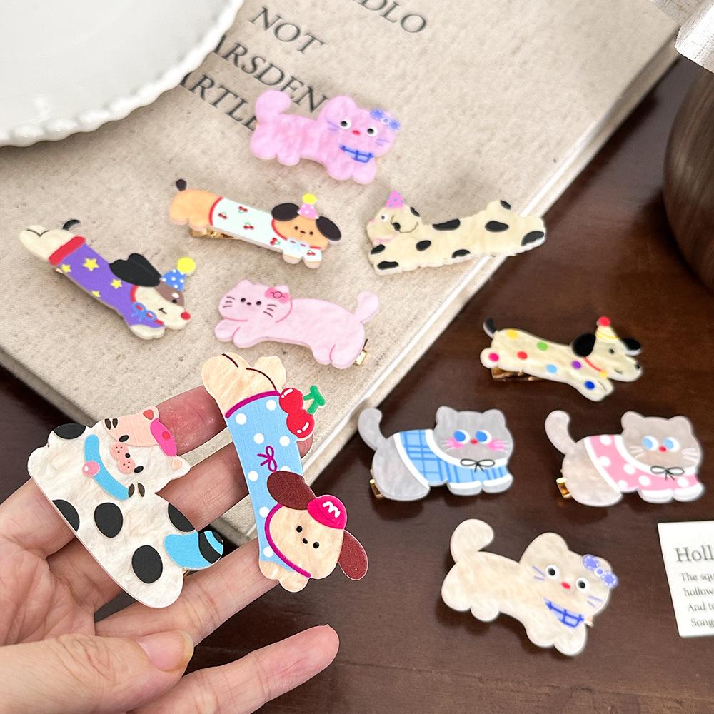 New Acrylic Dog Hairpin - Sweet and Cute Girl's Side Parting Hair Clip with Cartoon Hair Accessory