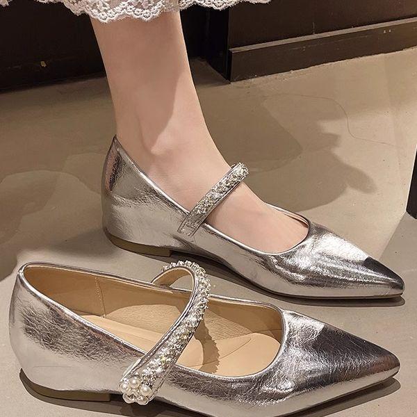 Fashion Sexy Pointed Toe Rhinestones Women Mary Janes Luxury Designer Low Heel All Match Casual Single Shoes Fashion Lady Pumps
