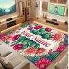 Floral Garden Theme Crystal Velvet Floor Rug Personalized Custom Name Text Warm Carpet Home Decoration