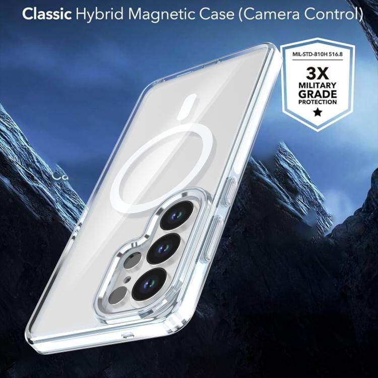 Two-color Transparent Magnetic Phone Case For Samsung Galaxy S26 Ultra 5G, TPU+Acrylic Metal Buttons Raised Bezel Anti-Scratch Protective Cover