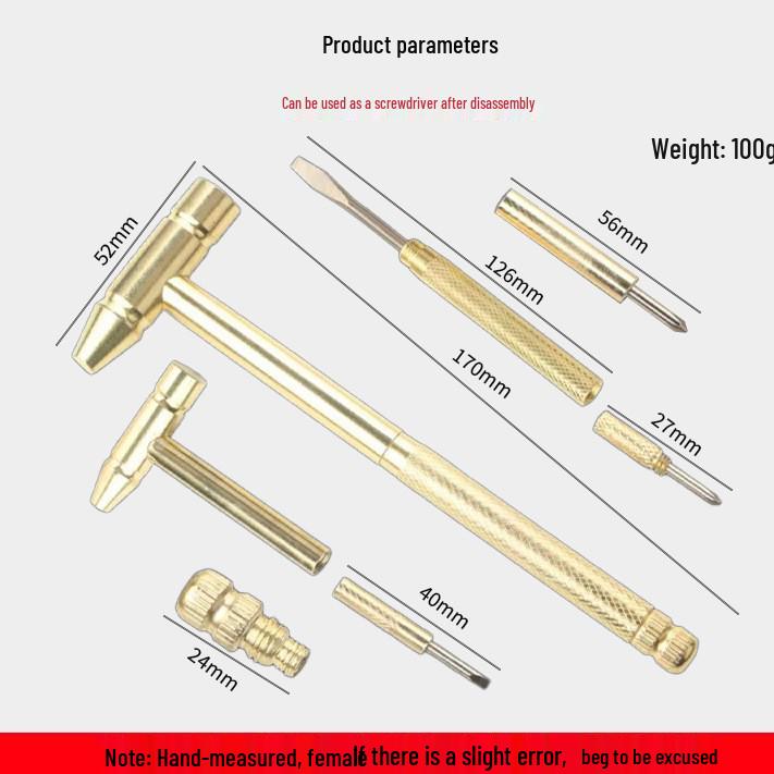 Multifunktionaler Hammer mit Kupfergriff: 6-in-1 mit eingebautem Schraubendreher und kleinem Rundkopf