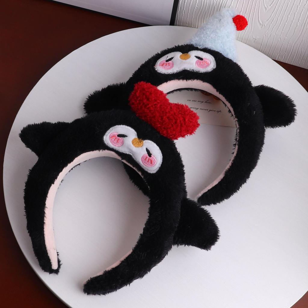 Cute Cartoon Penguin Plush Headband for Women - Fluffy Black, Perfect for Face Washing & Hair Styling In Autumn/Winter