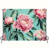 2D plane bright pink peony background cloth on green cyan background suitable for living room bedroom polyester fiber