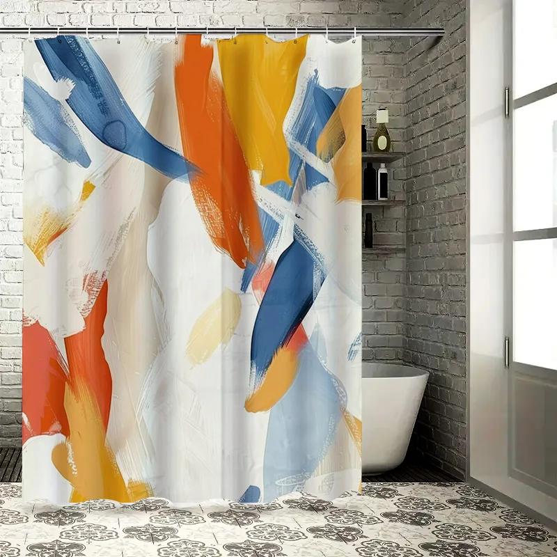 

Abstract Colorful Shower Curtain Decor Blue, Yellow White Brush Stroke Design (180 X 180Cm) Bathroom Liner For Home Decoration W60H190(CM)-1 Pcs