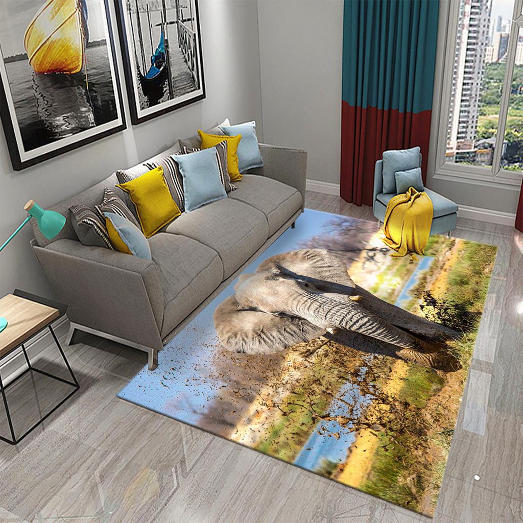 African Elephant Carpet African Animal Rugs for Living Room Bedroom Dining Kitchen Office Bathroom Non-Slip Large Decor Carpet
