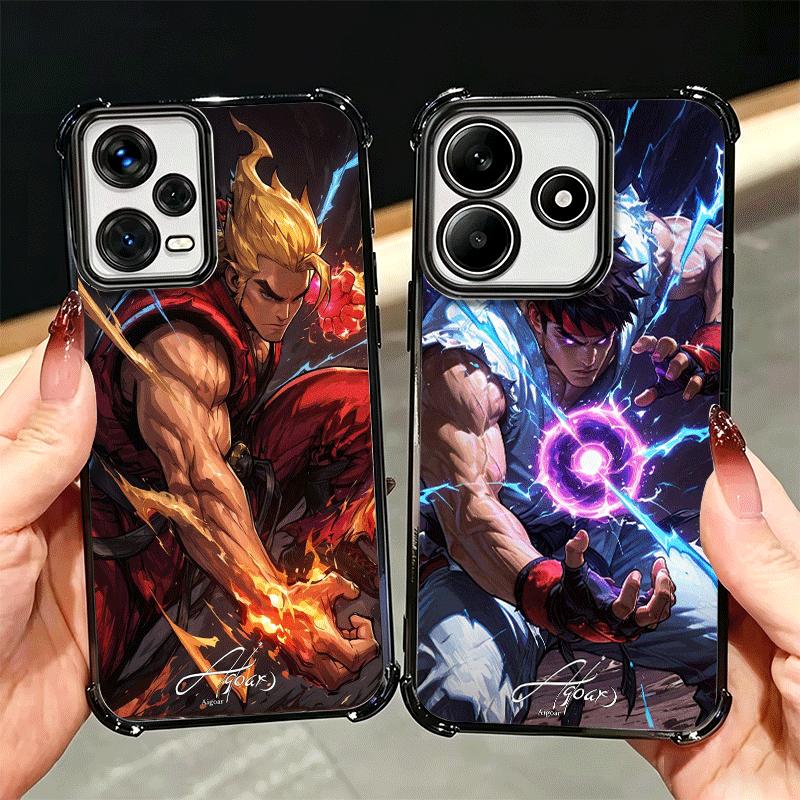 S-Street F-Fighters Soft Phone Case For Xiaomi Redmi Note 14 15 Pro Plus 13 12 11S 11T 5G 10 9S 9 Plating Anti-Fall Fundas