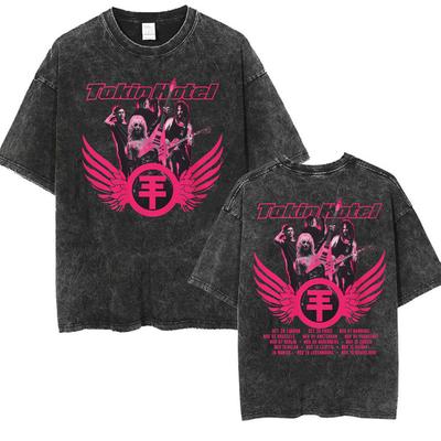 Band Tokio Hotel Arena Tour 2026 Vintage Gewaschene T-Shirts Herrenbekleidung Harajuku Hip Hop T-Shirt Lässiges Baumwoll Oversize T-Shirt