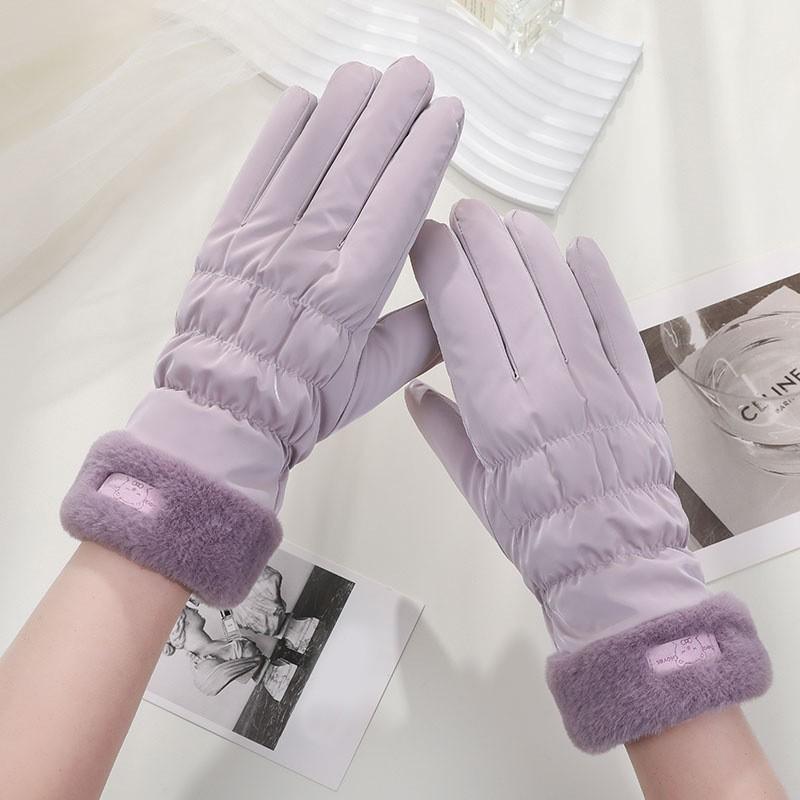 Women's Winter Thickened Fleece Thermal Cotton Waterproof Touchscreen Gloves Cold And Wind Resistant Ski Gloves