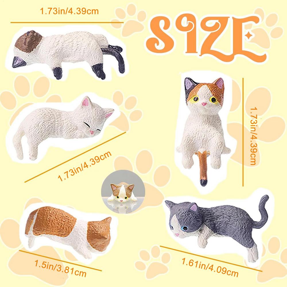 5Pcs Cute Kitten Decoration Creative Sleeping Cat Doll Home Ornaments Toys Cat Car Landscape Decoration Adorable Gifts