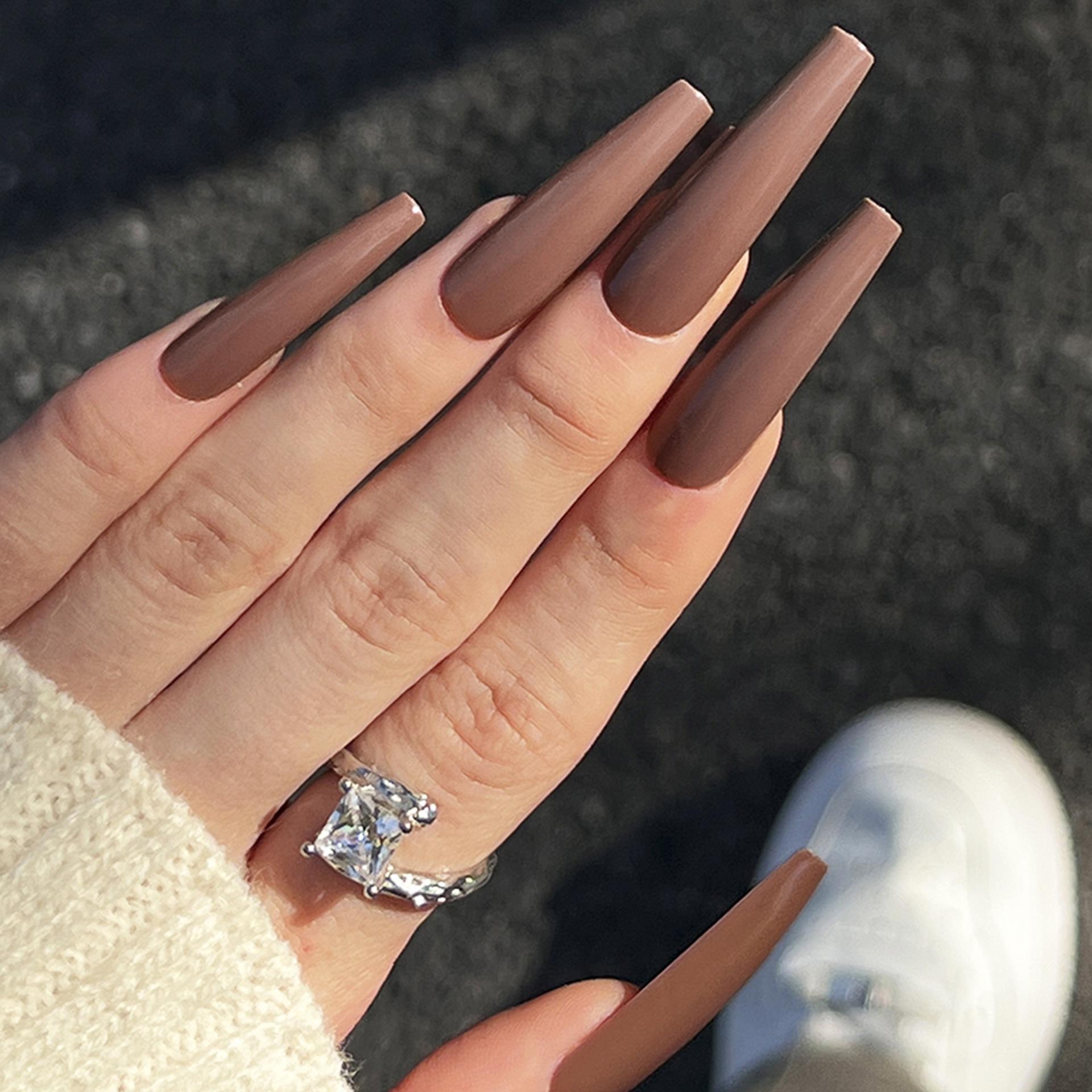 

Elegant Coffee Color Extra Long Ballet Nails for Autumn/Winter Manicure Glue-On