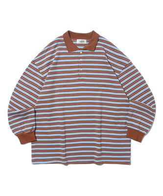 TAILOR STUDIO Oxford Striped Collared Long Sleeve Tee (Brick/Blue)