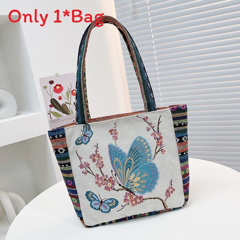 Elephant Embroidered Canvas Handbag With Dual Handles For Casual Daily Use