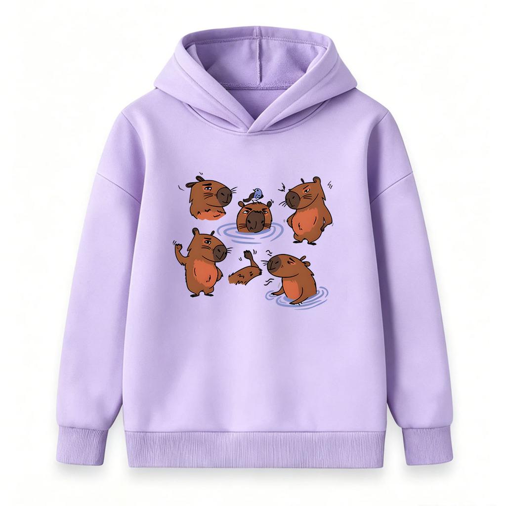 Kids Boys Girls Pullover Hoodie, Cute Cartoon Capybara Pattern Casual Warm Hooded Sweatshirt for Children Daily Wear School Holiday Outfit