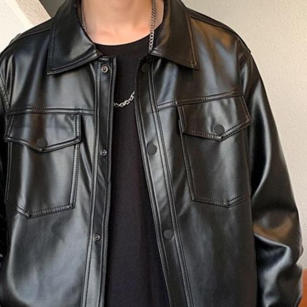 Leather Jacket Men's Jacket Spring and Autumn PU Leather Jacket Flying Locomotive Clothing Loose Large Size Casual Trendy Brand Ruffian Handsome Top