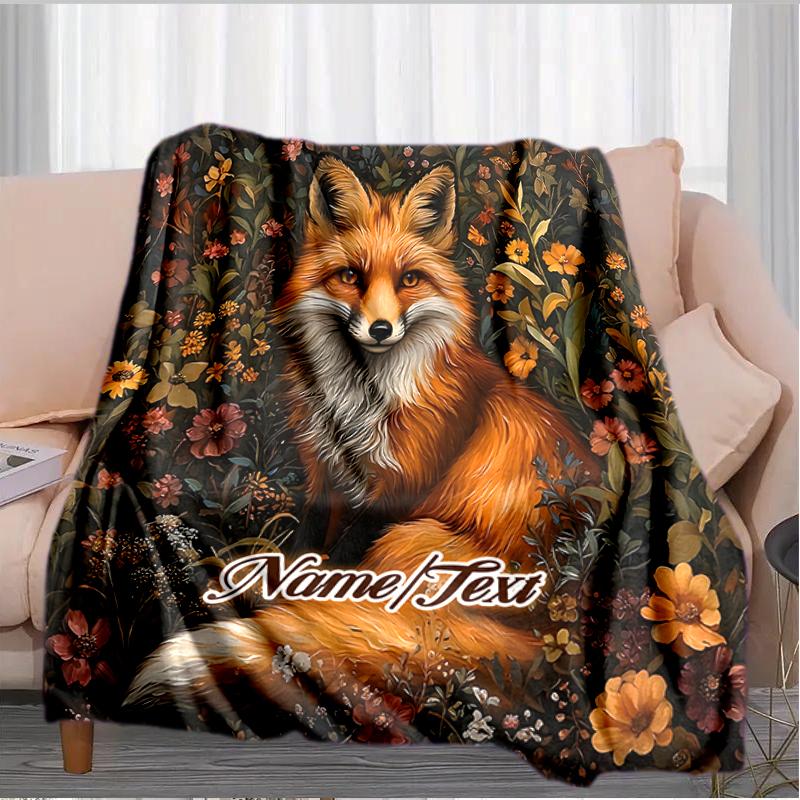 1PC Custom Name Fox Garden outdooor Flannel blankets Throw Blanket All-Season Throw Gift Bedspread for Couch, Bed, Camping Holiday Birthday gift