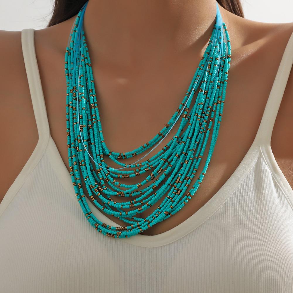 Bohemia Personality Multi-layered U-shaped Colorful Beaded Necklace for Women Summer Sexy Fashion Clothes Accessory Jewelry Gift