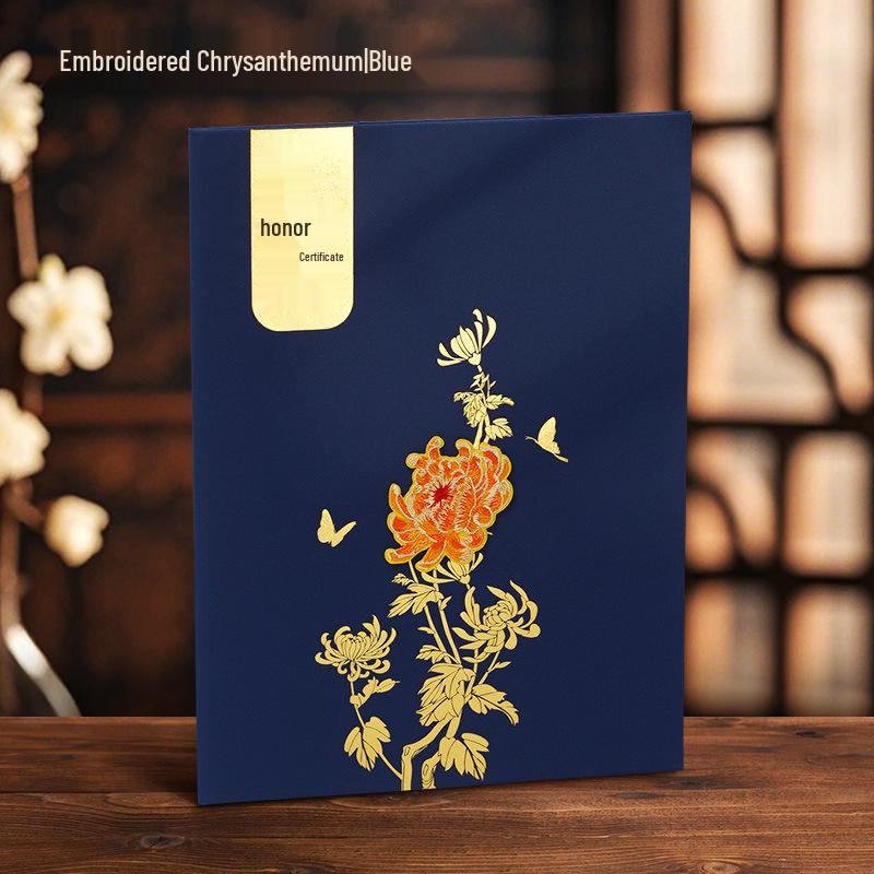 Custom Embroidery and Hot Stamping Award Certificate Cover with A4 Inner Page Printing