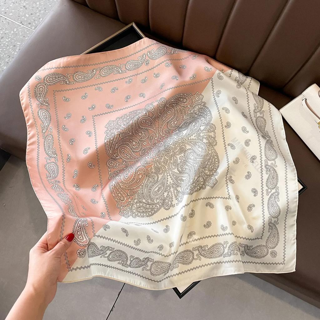 Fashion 70*70 Cm New Designer Women Scarf Houndstooth Silk Print Wrap Temperament French Luxury Ladies Handkerchief Headband
