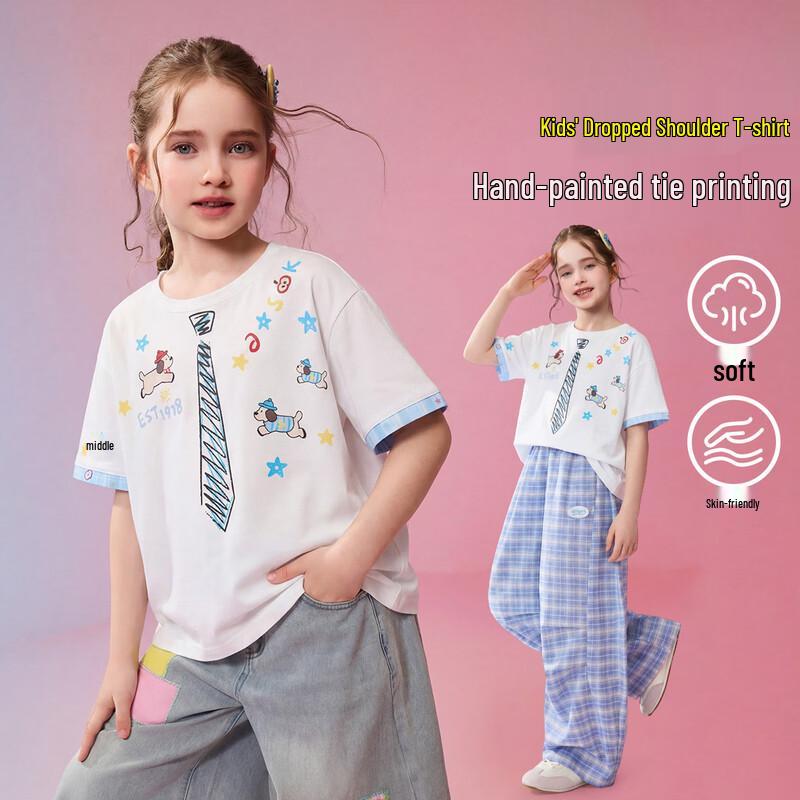 ASK JUNIOR Girls  Faux Tie Print Short Sleeve T-Shirt 120