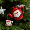 Yousheng Christmas Teapot Ornament Holly Vintage Tea Cups And Pot Set Xmas Tree Hanging Ornaments 2D Acrylic Teapot Decor with Pouring Tea Effect