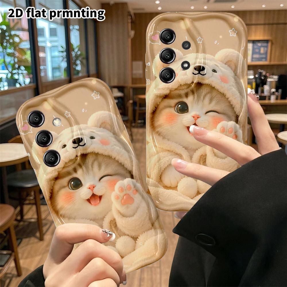 Phone Case: 2D flat Samsung Galaxy A34 A35 M05 M06 S20 S22 S21 FE Plus 5G, protective case with a winking kitten, perfect Christmas and Halloween holi
