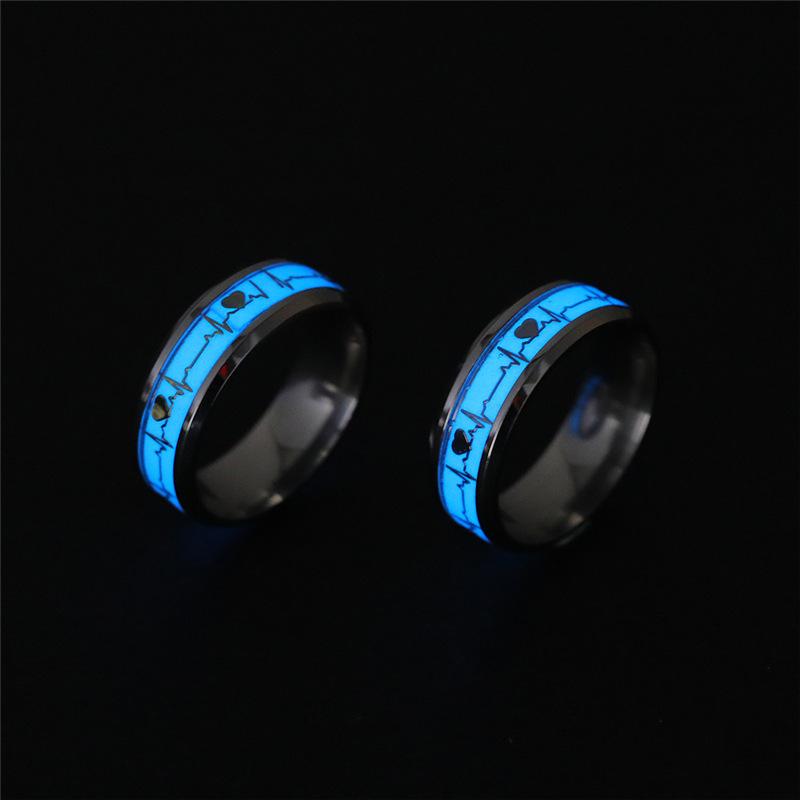 Mode Edelstahl Leuchtender Fingerring Für Frauen Männer Glowing In Dark Herz Paar Eheringe Schmuck Geschenk Zubehör