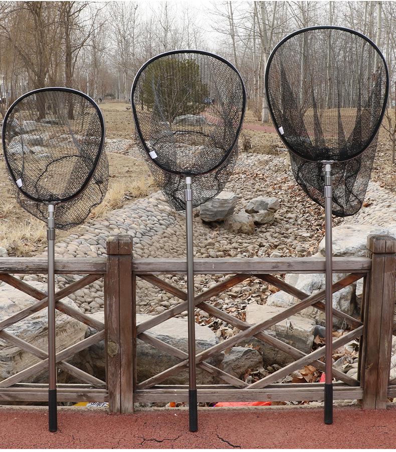 Reinforced Aluminum Alloy Landing Net with Telescopic Handle and Deep Rubber-Coated Net for Large Fish.