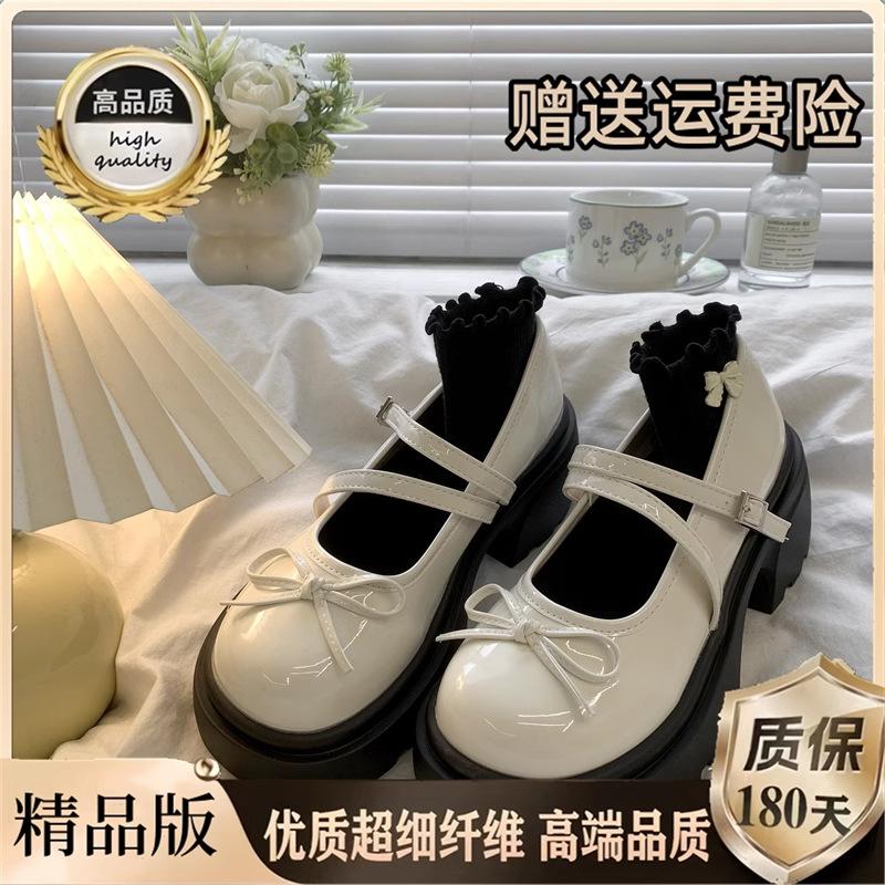 

French bow thick sole height increase Mary Jane shoes women s 2025 new summer wear with skirt retro single shoes 40