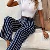 Pantaloni Casual Larghi a Righe da Donna, Estivi Nuovi a Vita Alta Gamba Dritta Larghi Lunghi