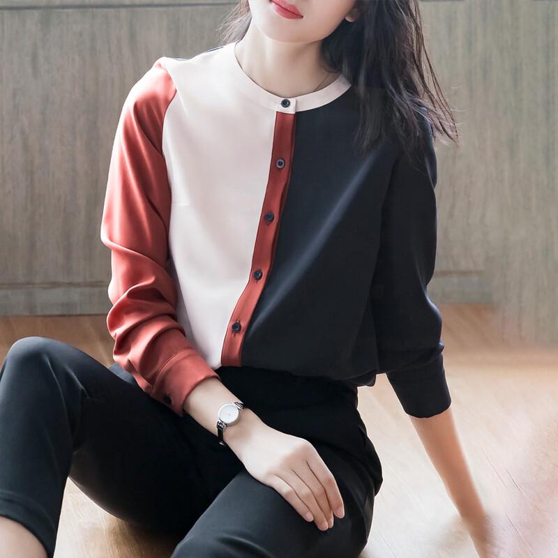 Srcr Women s Chiffon Stand Collar Long Sleeve Blouse M