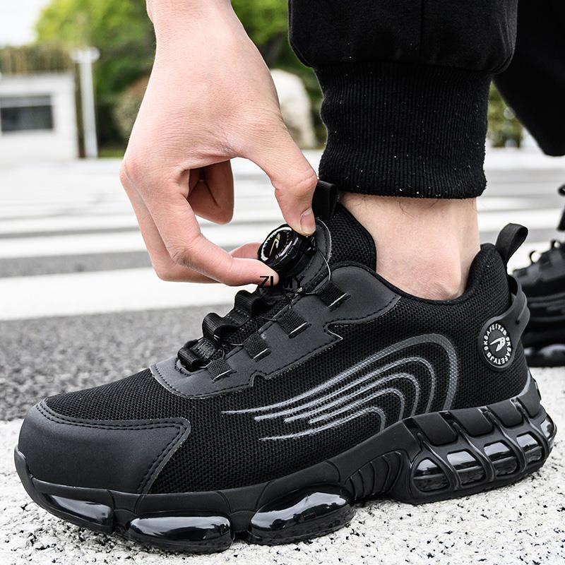 Fashion ZLMY Safety Shoes Men Rotary Button Steel Toe Sneaker Men's Work Shoes Puncture Proof Anti-smash Sport Man Work Safety Boots New