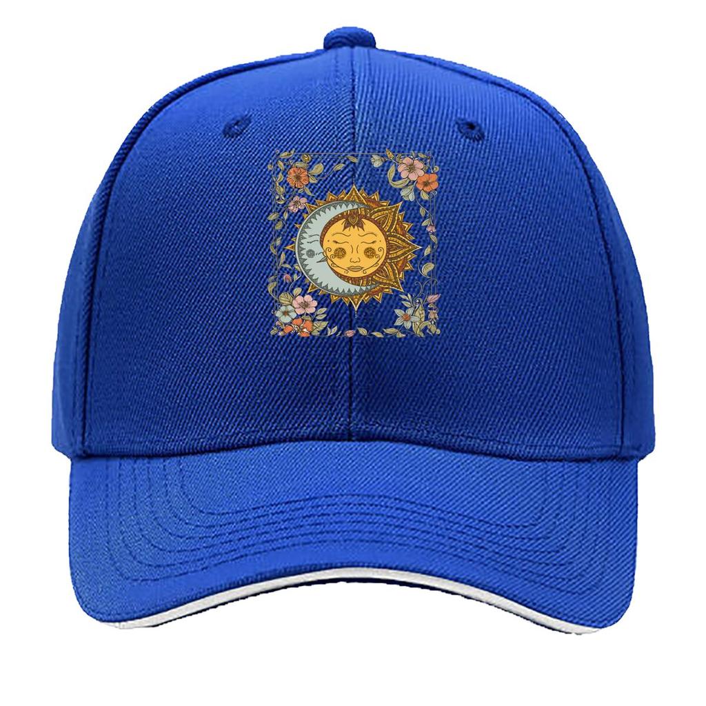 Celestial Sun Moon Face Floral Vintage Boho Art Sandwich Baseball Cap Sun Cap Outdoor Workouts Hat