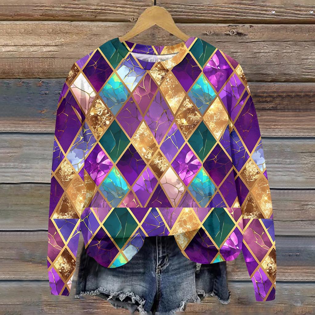 Women's Fashion  Printed Long Sleeve Loose Round Neck Sweatshirt Top