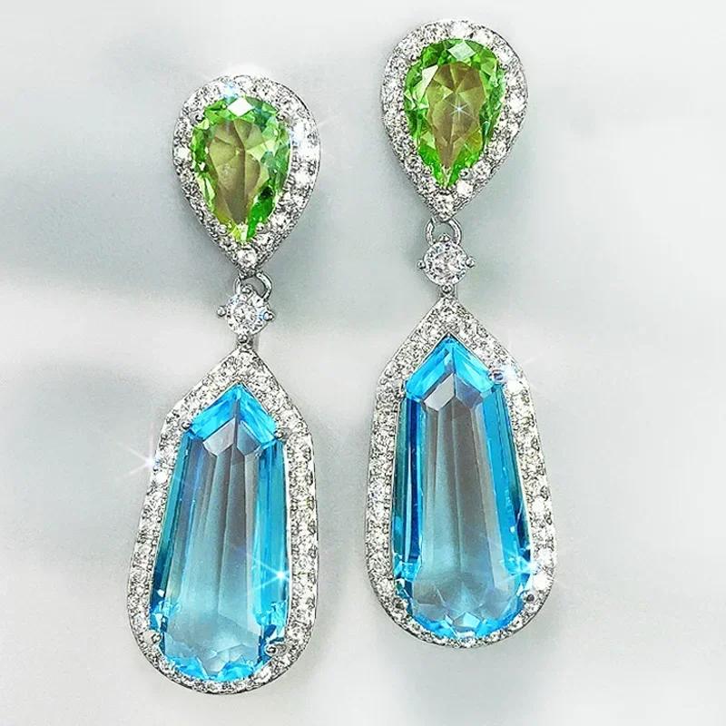 Shiny Zircon Wedding Hanging Earrings with High Grade Temperament Geometric Cubic Zirconia  Quality Women s Luxury Jewelry