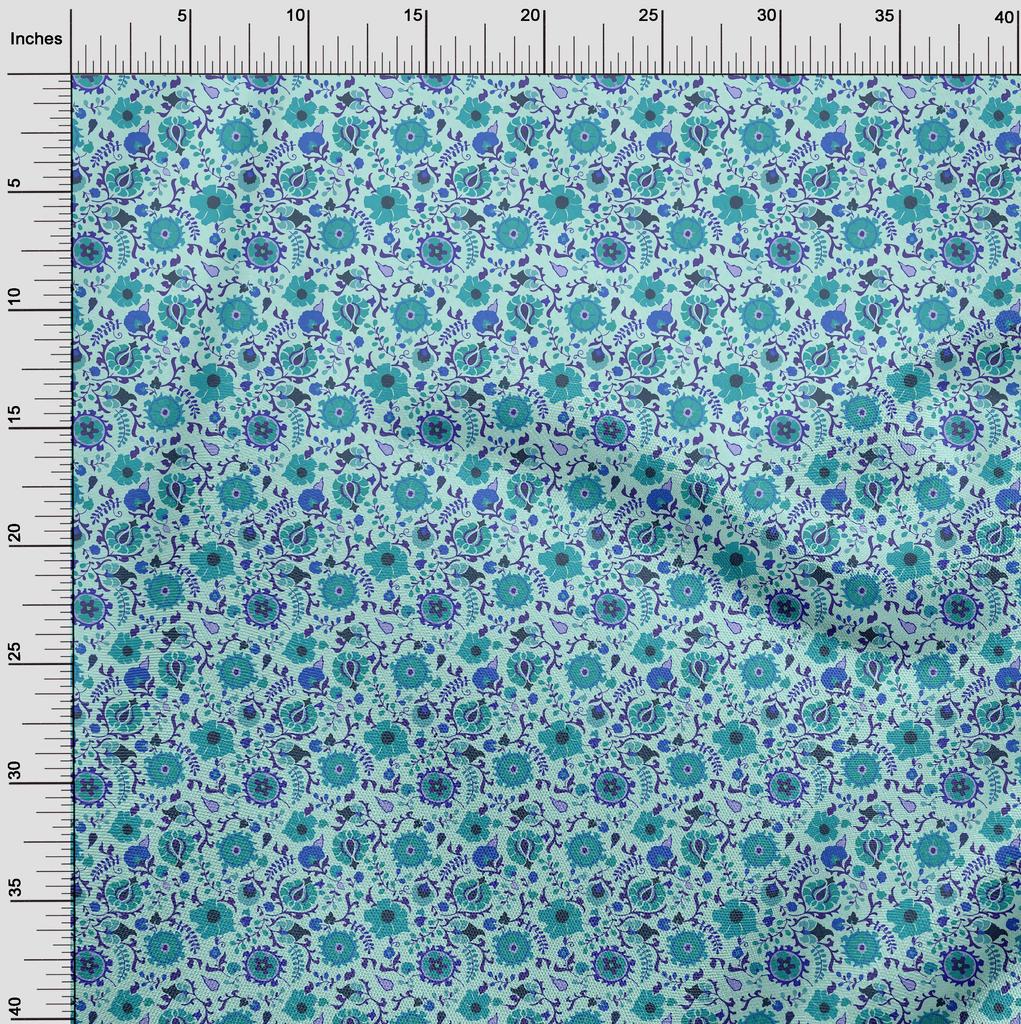oneOone Baumwoll-Flex Hellblau Stoff Asiatisch Suzani Patchwork-Materialien Druck Nähstoff Pro Meter 40 Zoll