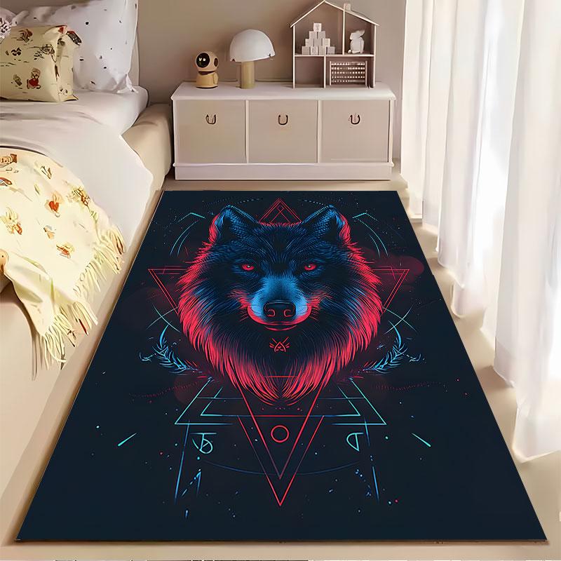 Neon Wolf with Geometric Design Suitable As a Non-slip Mat for the Living Room or Bedroom Sofa