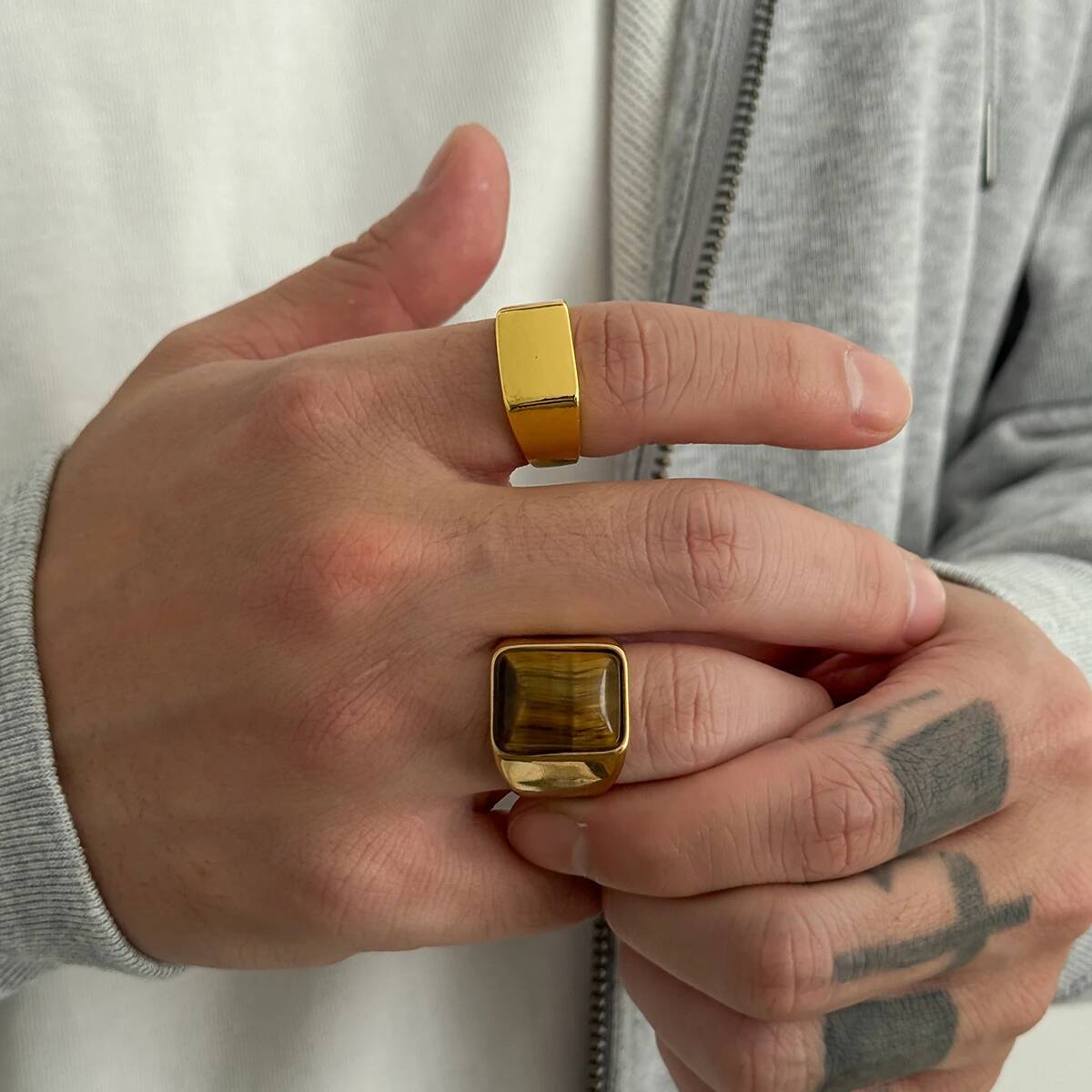 Salircon 2 шт./комплект Хип-хоп Панк Золотой Цвет Широкие Массивные Кольца Мужчины Женщины Винтажное Геометрическое Квадратное Кольцо Вечеринка Готическая Бижутерия Подарок