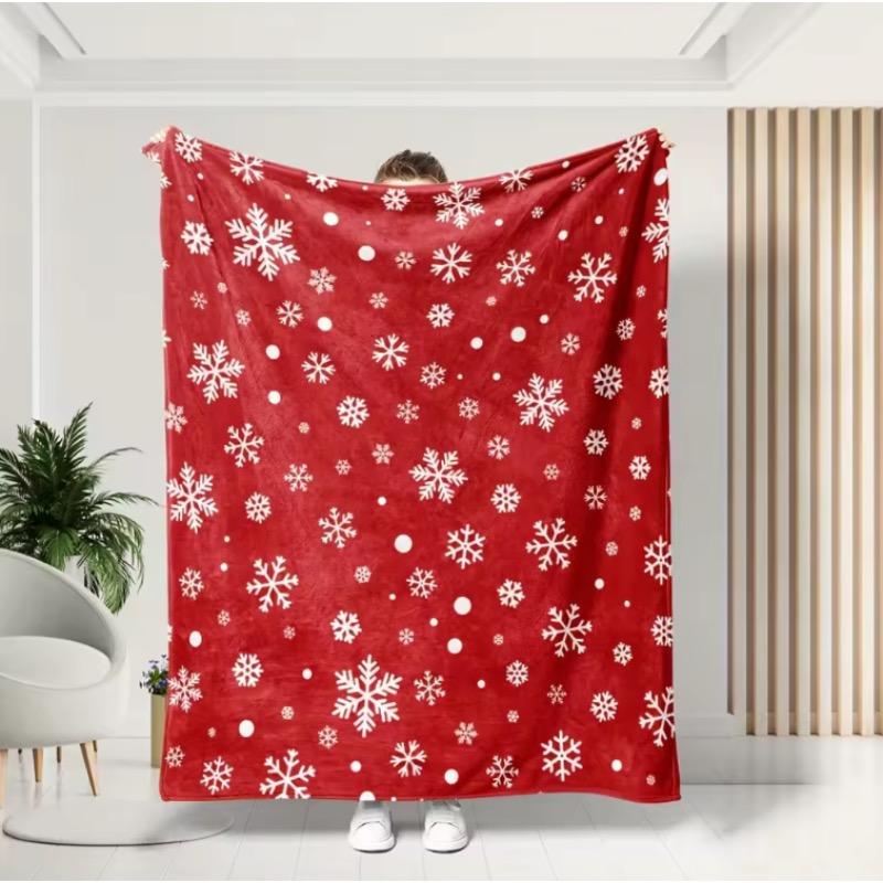 Christmas Blanket Red White Snowflake Soft Flannel Warm Cozy Xmas Pattern Home Decor Sofa Couch Living Room Festive Holiday Gift