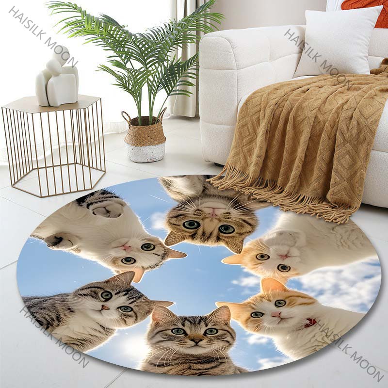 

Multiple sizes Six cats looking up sky Print Round Carpet Living Room Bedroom Table Chair Sofa Decorative Carpet Luxury gifts Diameter -60cm