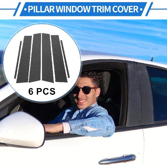 6 Pcs Door Pillar Window Trim for Cadillac XT4 2019-2023 Carbon Fiber Pattern Black Front Rear Left Right Anti Scratch Sticker Pillar Posts Cover