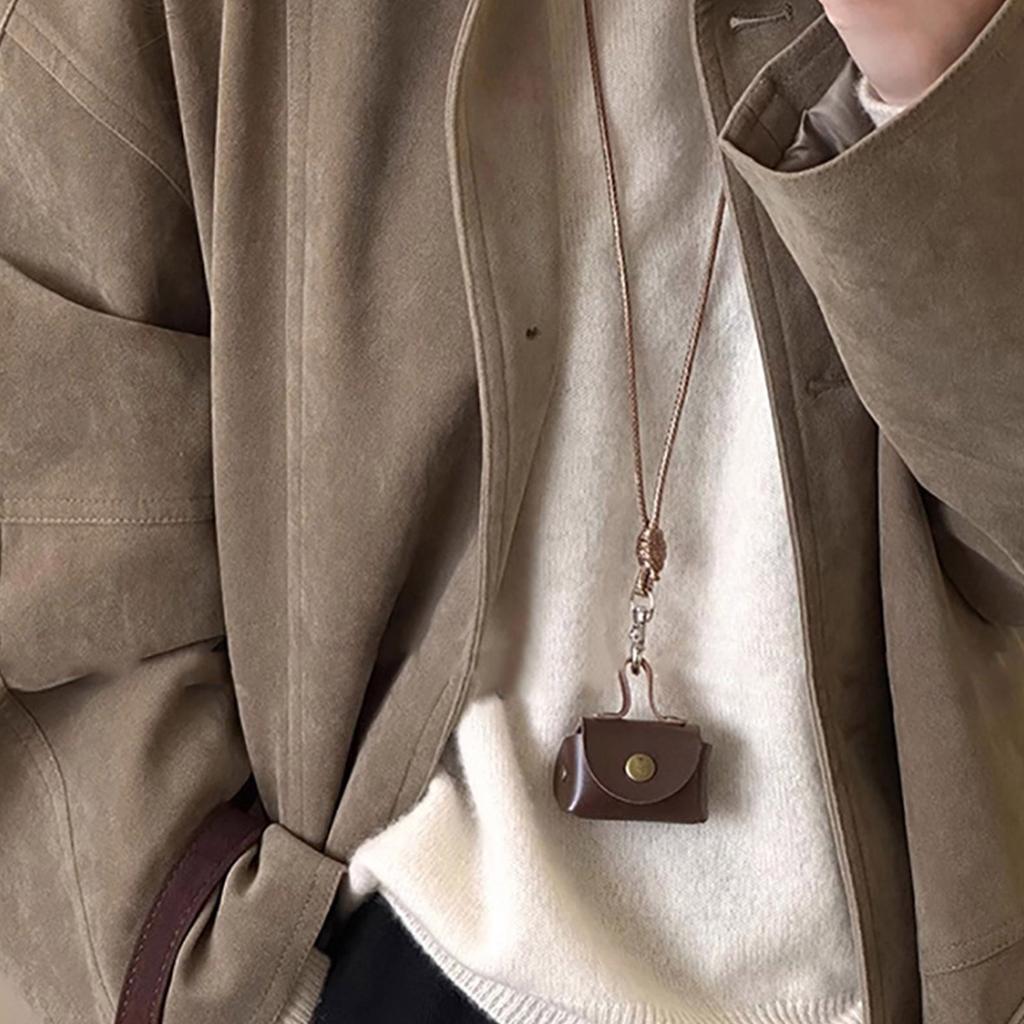 Stylish Leather Neck Pouch Pendant Necklace for Earbuds and Change Convenient and Fashion Accessory for Daily Use