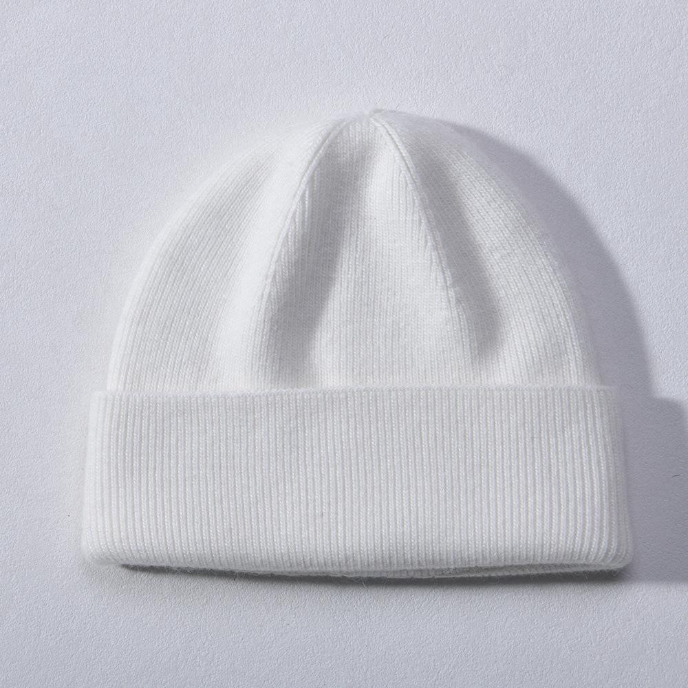 Striped hat men's and women's double-layer folded edge solid color rabbit plush wool hat casual versatile knitted hat to keep warm autumn and winter